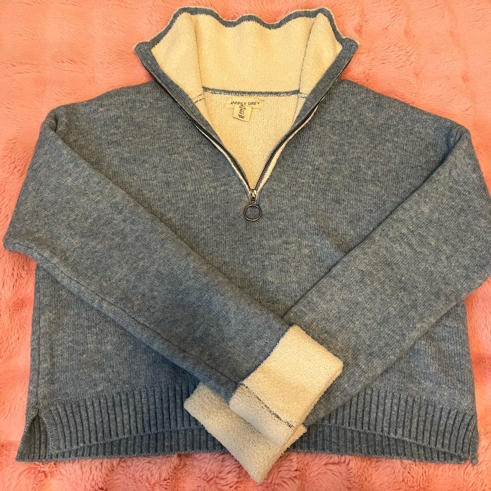 Blue and Cream Half Zip Pullover